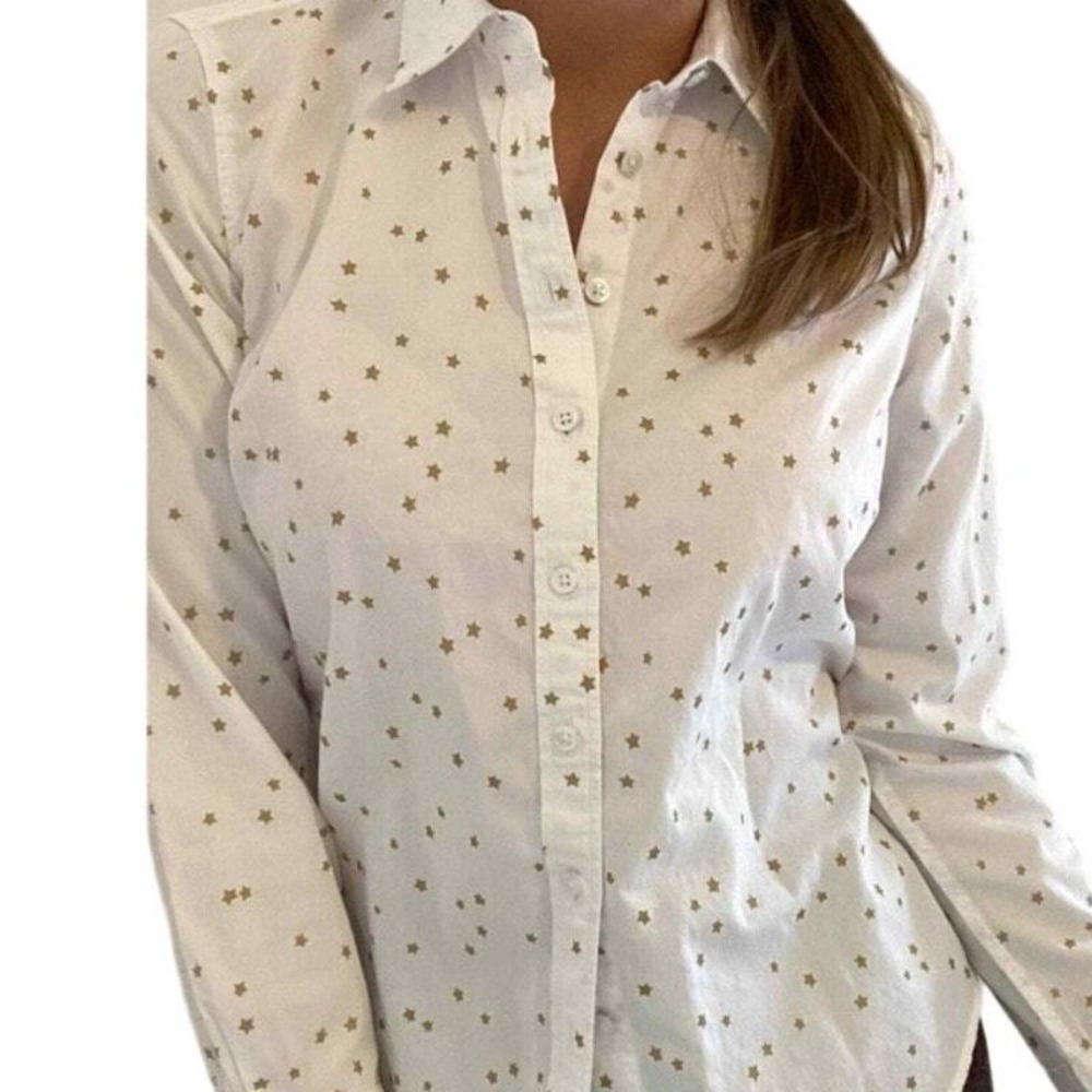 Talbots 100% Cotton White Button Up with Gold Stars Size M‎